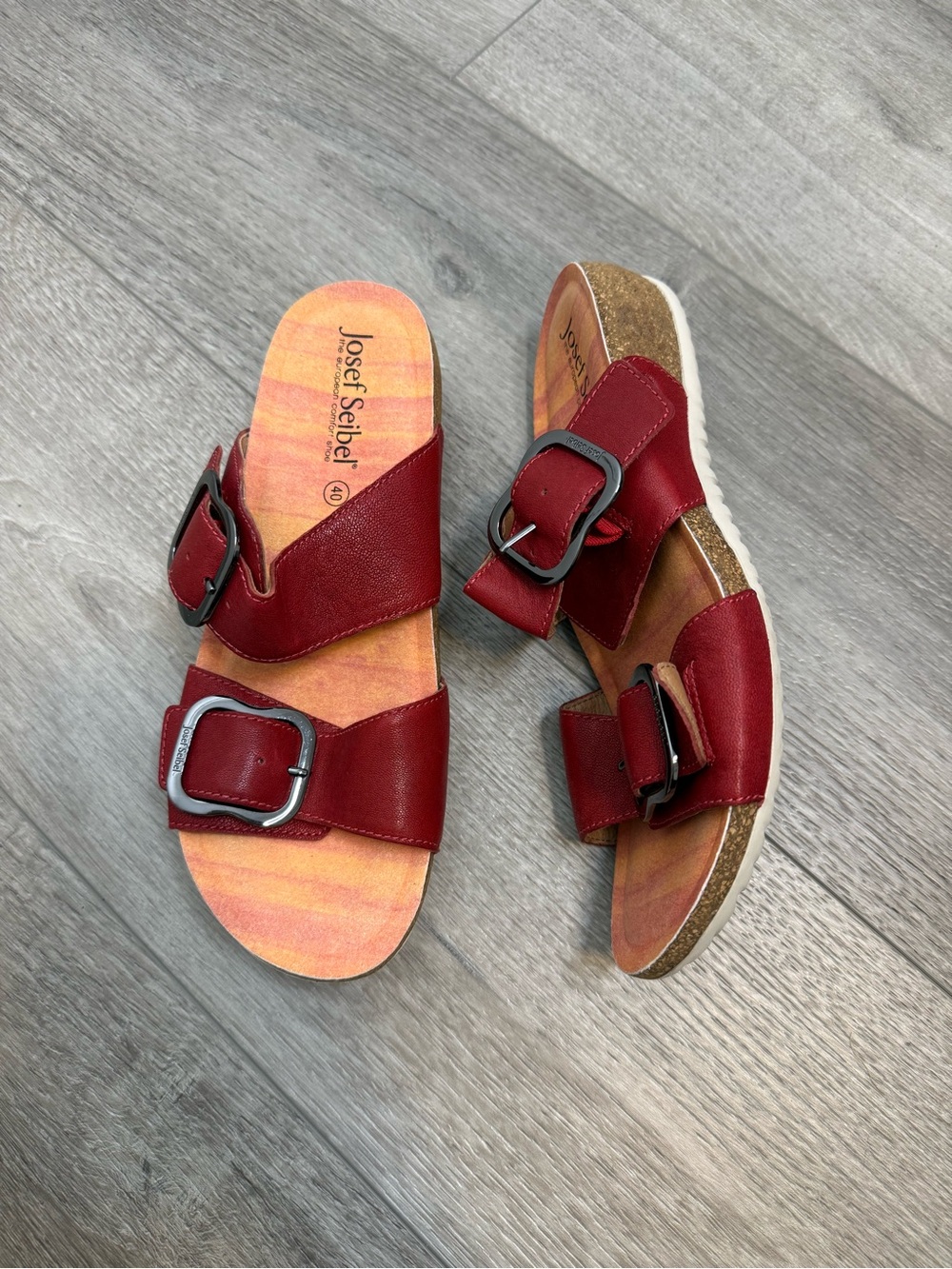 Josef Seibel Burgundy Double Buckle Slide Sandals size 40